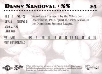 1998 Multi-Ad Hickory Crawdads #25 Danny Sandoval Back