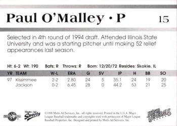 1998 Multi-Ad Jackson Generals #15 Paul O'Malley Back
