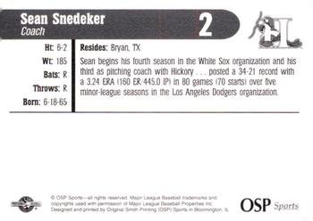 1998 OSP Sports Hickory Crawdads #2 Sean Snedeker Back