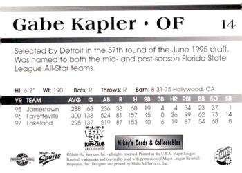 1998 Multi-Ad Jacksonville Suns #14 Gabe Kapler Back