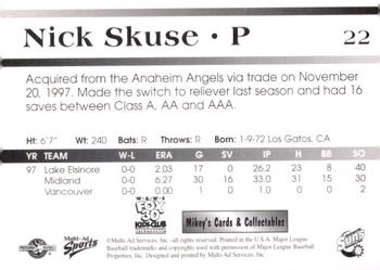1998 Multi-Ad Jacksonville Suns #22 Nick Skuse Back