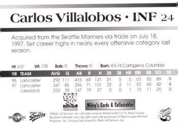 1998 Multi-Ad Jacksonville Suns #24 Carlos Villalobos Back