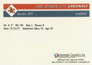 1998 Johnson City Cardinals #NNO Darren Dyt Back