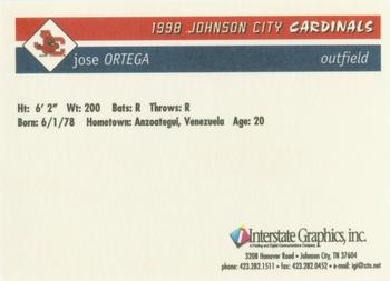 1998 Johnson City Cardinals #NNO Jose Ortega Back