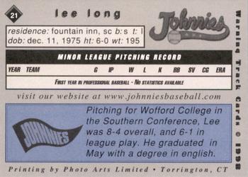 1998 Warning Track Johnstown Johnnies #21 Lee Long Back