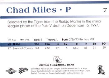 1998 Multi-Ad Lakeland Tigers #7 Chad Miles Back