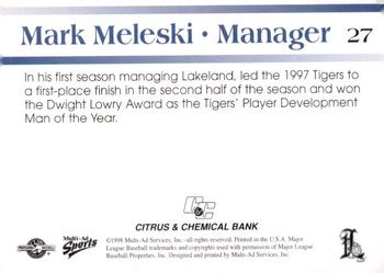 1998 Multi-Ad Lakeland Tigers #27 Mark Meleski Back