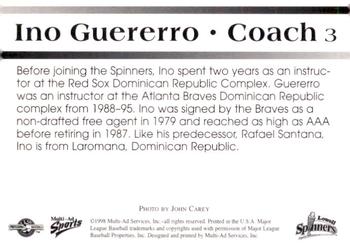 1998 Multi-Ad Lowell Spinners #3 Ino Guerrero Back