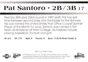 1998 Multi-Ad Lowell Spinners #17 Pat Santoro Back