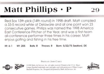 1998 Multi-Ad Lowell Spinners #29 Matt Phillips Back