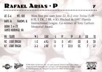 1998 Multi-Ad Michigan Battle Cats #7 Rafael Arias Back