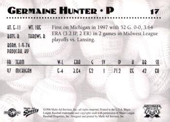 1998 Multi-Ad Michigan Battle Cats #17 Germaine Hunter Back