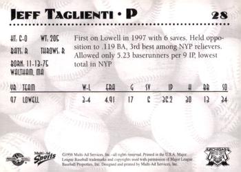 1998 Multi-Ad Michigan Battle Cats #28 Jeff Taglienti Back