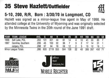 1998 Mobile BayBears #13 Steve Hazlett Back