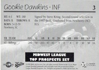 1998 Multi-Ad Midwest League Top Prospects #3 Gookie Dawkins Back