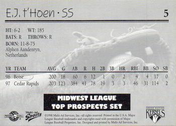 1998 Multi-Ad Midwest League Top Prospects #5 E.J. t'Hoen Back