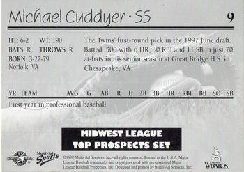 1998 Multi-Ad Midwest League Top Prospects #9 Michael Cuddyer Back
