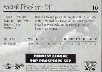 1998 Multi-Ad Midwest League Top Prospects #16 Mark Fischer Back