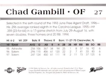 1998 Multi-Ad New Haven Ravens #NNO Chad Gambill Back