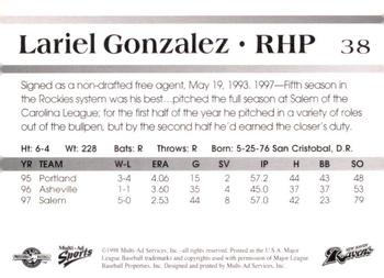 1998 Multi-Ad New Haven Ravens #NNO Lariel Gonzalez Back