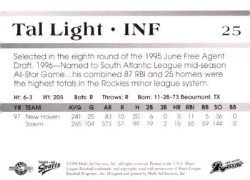 1998 Multi-Ad New Haven Ravens #NNO Tal Light Back