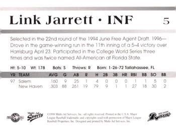 1998 Multi-Ad New Haven Ravens #NNO Link Jarrett Back