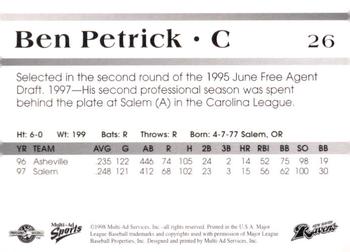 1998 Multi-Ad New Haven Ravens #NNO Ben Petrick Back