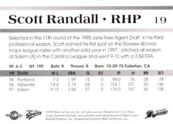 1998 Multi-Ad New Haven Ravens #NNO Scott Randall Back