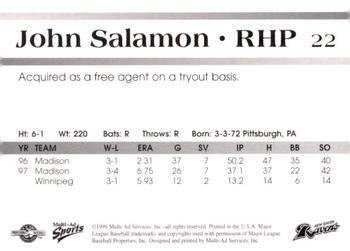 1998 Multi-Ad New Haven Ravens #NNO John Salamon Back
