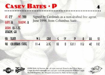1998 Multi-Ad New Jersey Cardinals #4 Casey Bates Back
