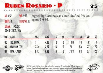 1998 Multi-Ad New Jersey Cardinals #25 Ruben Rosario Back