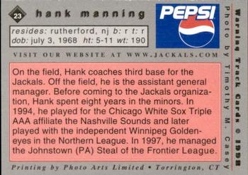 1998 Warning Track New Jersey Jackals #23 Hank Manning Back