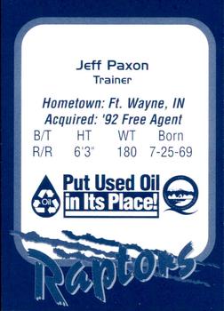 1998 Ogden Raptors #NNO Jeff Paxson Back