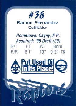 1998 Ogden Raptors #NNO Ramon Fernandez Back
