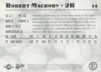 1998 Multi-Ad Peoria Chiefs #14 Robert Macrory Back