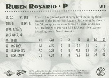 1998 Multi-Ad Peoria Chiefs #21 Ruben Rosario Back