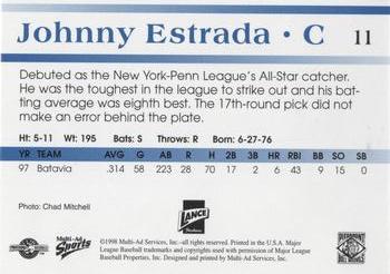 1998 Multi-Ad Piedmont Boll Weevils #11 Johnny Estrada Back