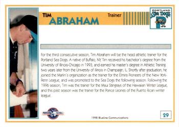 1998 Blueline Q-Cards Portland Sea Dogs #29 Tim Abraham Back