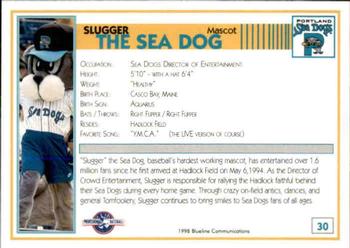 1998 Blueline Q-Cards Portland Sea Dogs #30 Slugger The Sea Dog Back