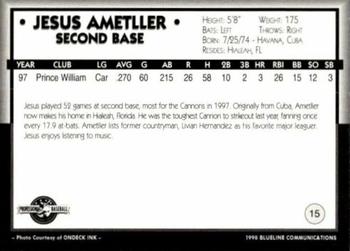 1998 Blueline Q-Cards Prince William Cannons #15 Jesus Ametller Back