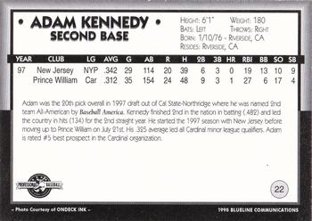 1998 Blueline Q-Cards Prince William Cannons #22 Adam Kennedy Back