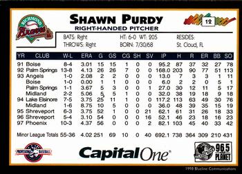 1998 Blueline Q-Cards Richmond Braves #12 Shawn Purdy Back
