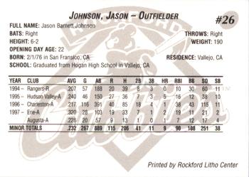 1998 Rockford Cubbies #NNO Jason Johnson Back