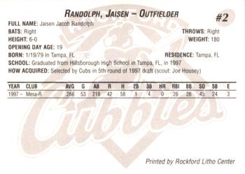 1998 Rockford Cubbies #NNO Jaisen Randolph Back