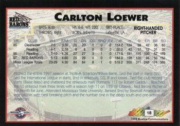 1998 Blueline Q-Cards Scranton/Wilkes-Barre Red Barons #18 Carlton Loewer Back