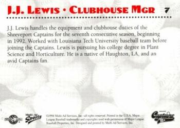 1998 Multi-Ad Shreveport Captains #7 J.J. Lewis Back