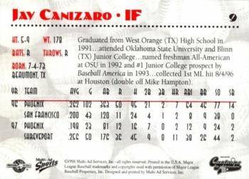 1998 Multi-Ad Shreveport Captains #9 Jay Canizaro Back