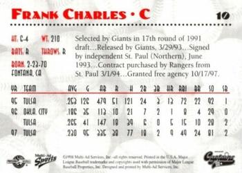1998 Multi-Ad Shreveport Captains #10 Frank Charles Back