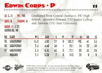 1998 Multi-Ad Shreveport Captains #11 Edwin Corps Back