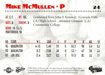 1998 Multi-Ad Shreveport Captains #24 Mike McMullen Back